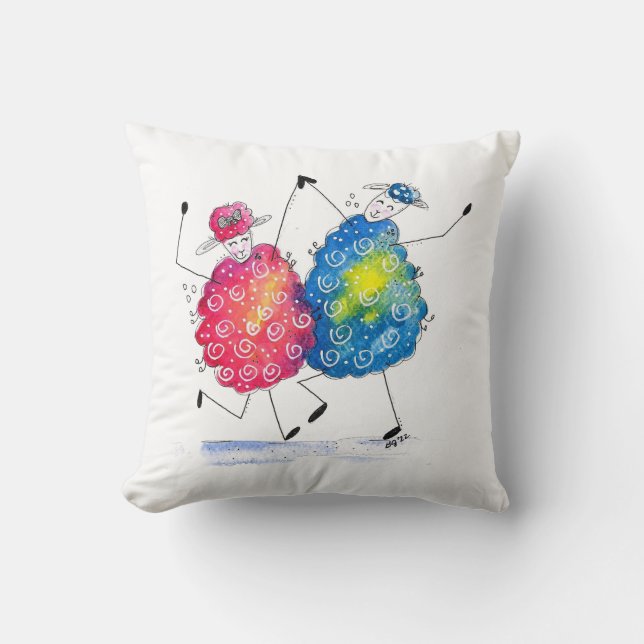 Whimsical Dancing Sheep Throw Pillow (Front)
