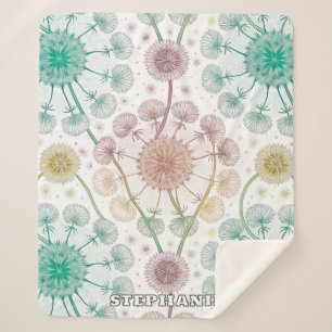 Whimsical Dandelion Breeze – Pastel Botanical Sherpa Blanket