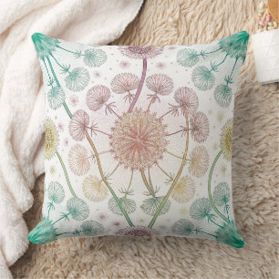 Whimsical Dandelion Breeze – Pastel Botanical Throw Pillow