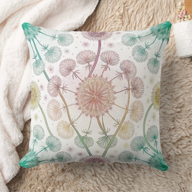 Whimsical Dandelion Breeze – Pastel Botanical Throw Pillow (Blanket)