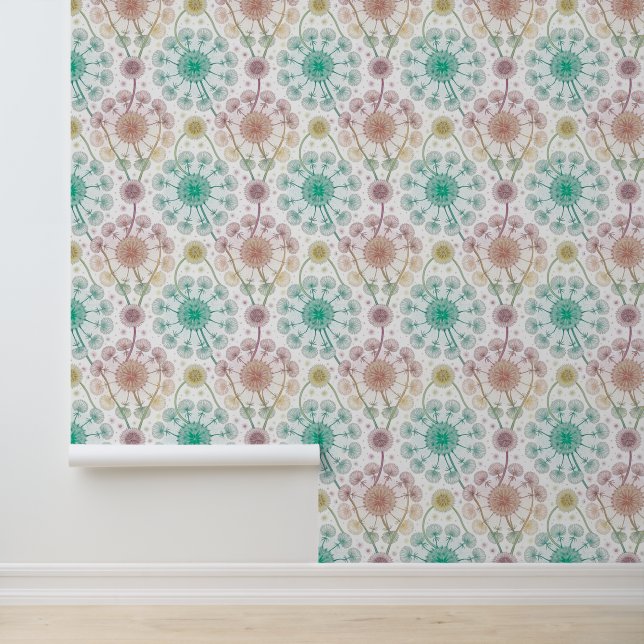 Whimsical Dandelion Breeze – Pastel Botanical Wallpaper (Application)