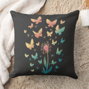 Whimsical Dandelion Butterfly Swirl Artwork Throw Pillow