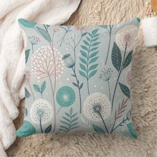 Whimsical Dandelion & Floral Folk Art Seamless (2) Throw Pillow
