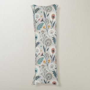 Whimsical Dandelion & Floral Folk Art Seamless Body Pillow
