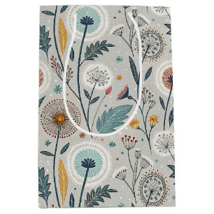 Whimsical Dandelion & Floral Folk Art Seamless Medium Gift Bag