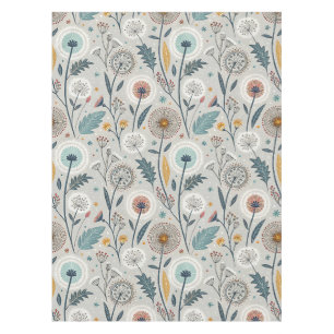 Whimsical Dandelion & Floral Folk Art Seamless Tablecloth