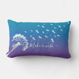 Whimsical Dandelion Make a Wish Blue Purple Ombre Lumbar Pillow