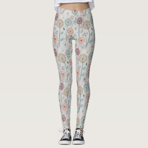 Whimsical Dandelion - Red, Yellow, White & Teal Leggings