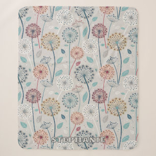 Whimsical Dandelion - Red, Yellow, White & Teal Sherpa Blanket