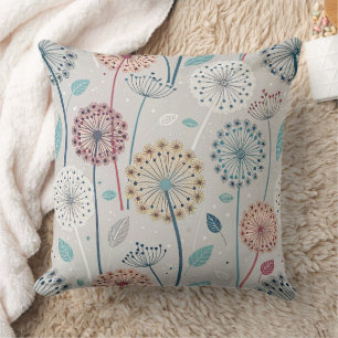 Whimsical Dandelion - Red, Yellow, White & Teal Throw Pillow