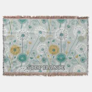Whimsical Dandelion - Yellow, White & Teal Throw Blanket