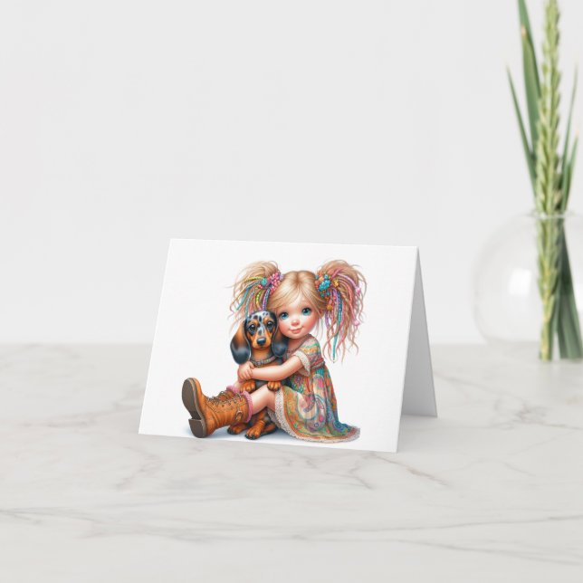 Whimsical Dapple Dachshund  Card (Front)