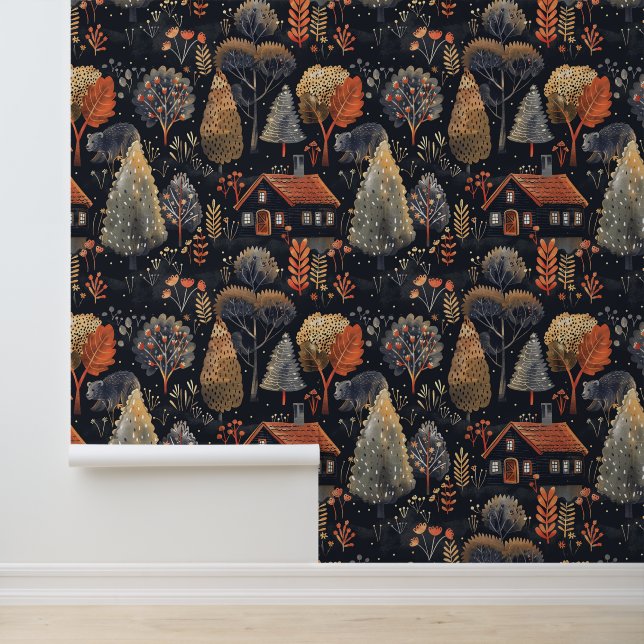 Whimsical Dark Autumn Woodland Wallpaper (Application)