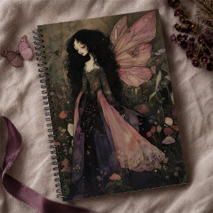 Whimsical Dark Fairy in Enchanted Twilight Garden Notebook