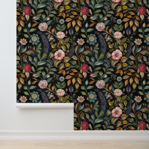 Whimsical Dark Floral Botanical Removable Wallpaper