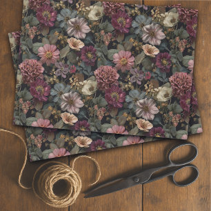 Whimsical Dark Moody Muted Floral Decoupage Tissue Paper