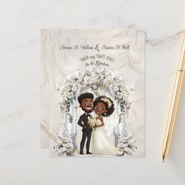 Whimsical Dark Skin Bride Groom Wedding Arch  (Front/Back In Situ)