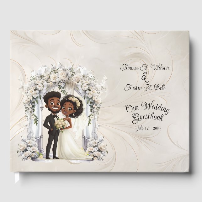 Whimsical Dark Skin Bride Groom Wedding Arch  Guest Book (Front)
