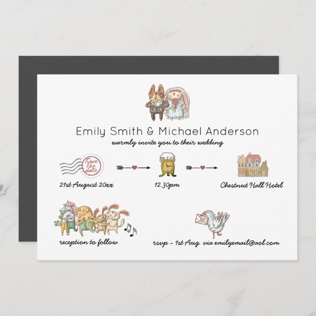 Whimsical Day of Wedding Timeline Planning Invite (Front/Back)