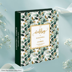 Whimsical Deep Green Gold Foliage Ring Binder