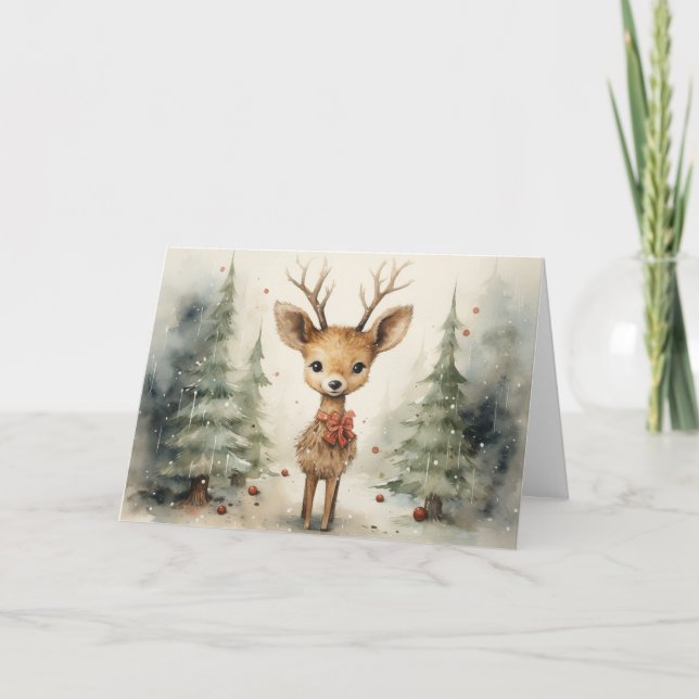Whimsical Deer Christmas Card  (Front)