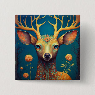 Whimsical Deer Fantasy Art 2 Inch Square Button
