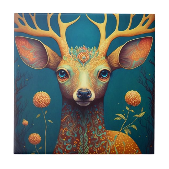 Whimsical Deer Fantasy Art Tile (Front)