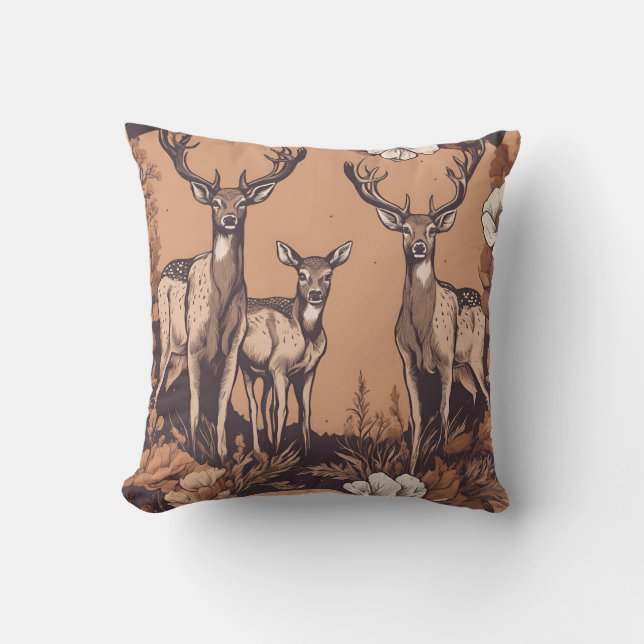 Whimsical Deer Grazing D3 Throw Pillow (Front)