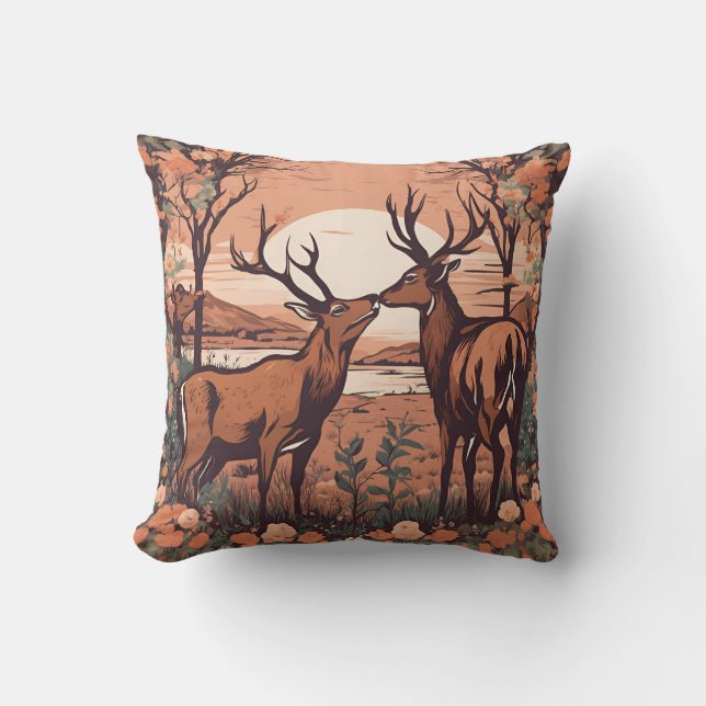 Whimsical Deer Grazing D4 Throw Pillow (Front)