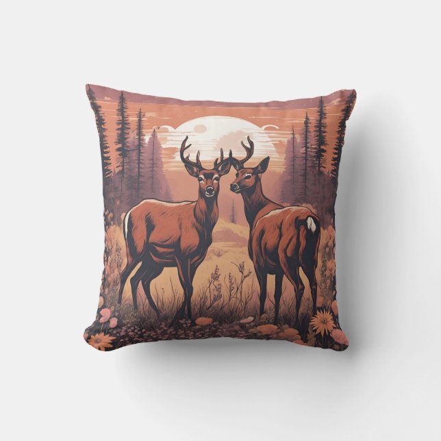 Whimsical Deer Grazing D5 Throw Pillow (Front)
