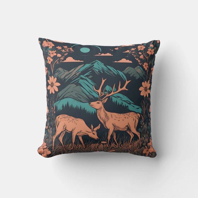 Whimsical Deer Grazing D8 Throw Pillow (Front)