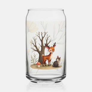 Whimsical Deer & Hedgehog Printed Can Glass