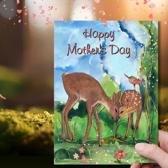 Whimsical Deer Mother's Day  Holiday Card (Whimsical Deer Mother's Day Holiday Card)