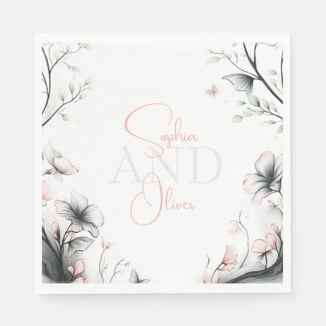 Whimsical Delicate Blush Floral Branch  Napkin (Front)