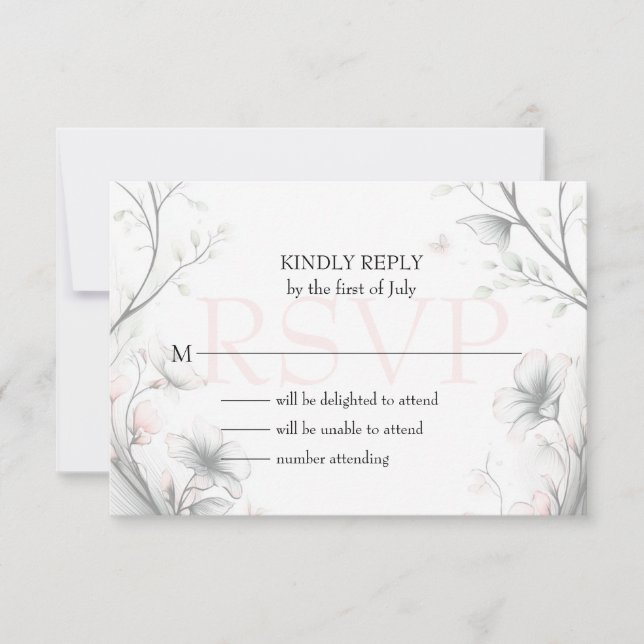 Whimsical Delicate Blush Floral Branch  RSVP Card (Front)