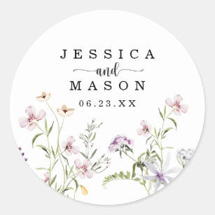 Whimsical Delicate Wildflower Wedding Favour Class Classic Round Sticker
