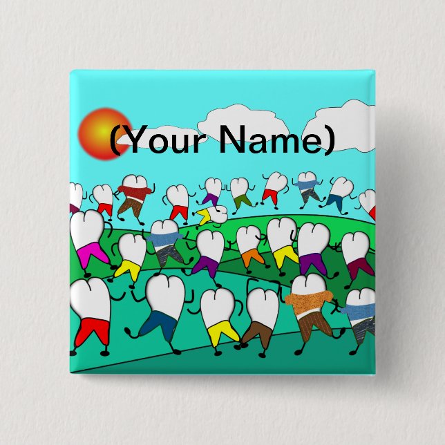 Whimsical Dental  Tooth Art Gifts 2 Inch Square Button (Front)