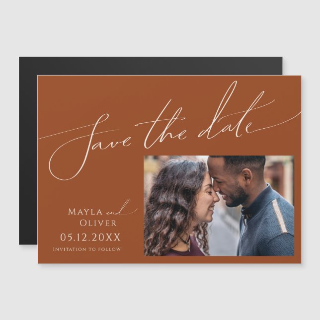 Whimsical Desert | Rust Horizontal Save The Date Magnetic Invitation (Front/Back)