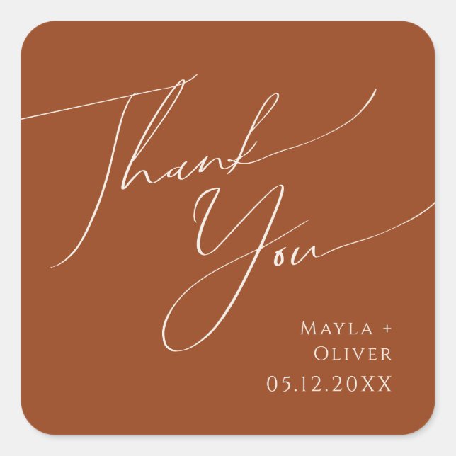 Whimsical Desert | Rust Thank You Wedding Favour Square Sticker (Front)