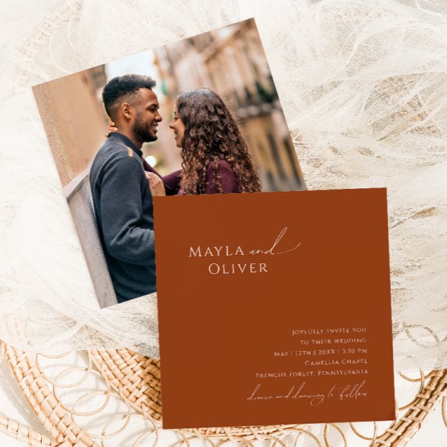 Whimsical Desert | Terracotta Photo Square Wedding Invitation (Creator Uploaded)