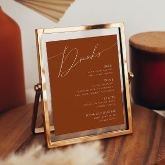 Whimsical Desert | Terracotta Wedding Drinks Menu Poster