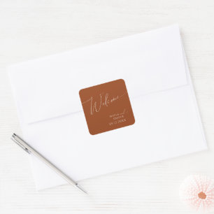 Whimsical Desert Terracotta Wedding Welcome Square Sticker