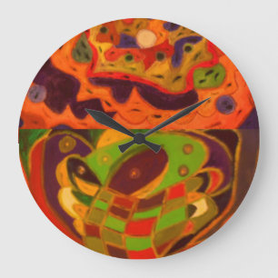 Whimsical design with two patterns dark colours large clock