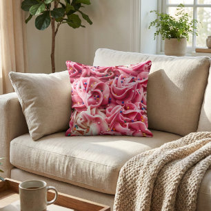 Whimsical Dessert Decor: Pink Frosting & Sprinkles Throw Pillow