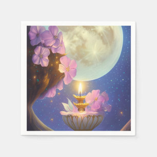 Whimsical Detailed Fantasy Moon Flower  Napkin