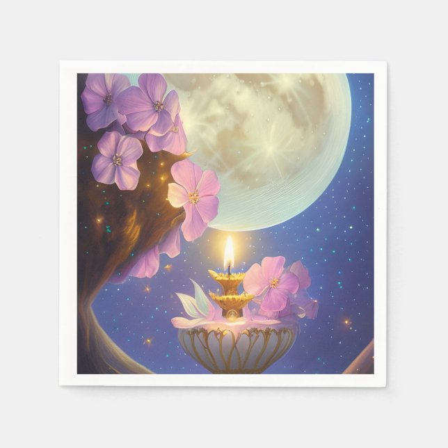 Whimsical Detailed Fantasy Moon Flower  Napkin (Front)