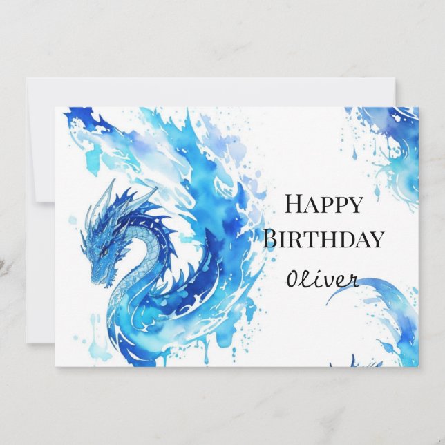 Whimsical Digital Dragon Birthday  Card (Front)