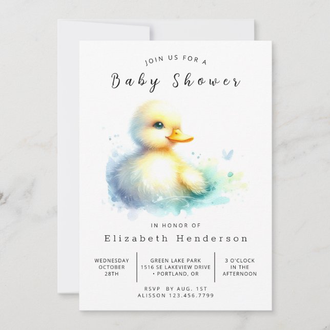Whimsical Digital Duck Baby Shower Invitation (Front)