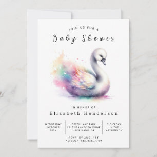 Whimsical Digital Swan Baby Shower Invitation