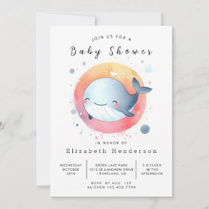 Whimsical Digital Whale Baby Shower Invitation